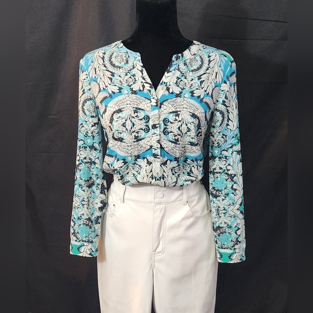 Talbots Floral Long Sleeve Blouse Size M